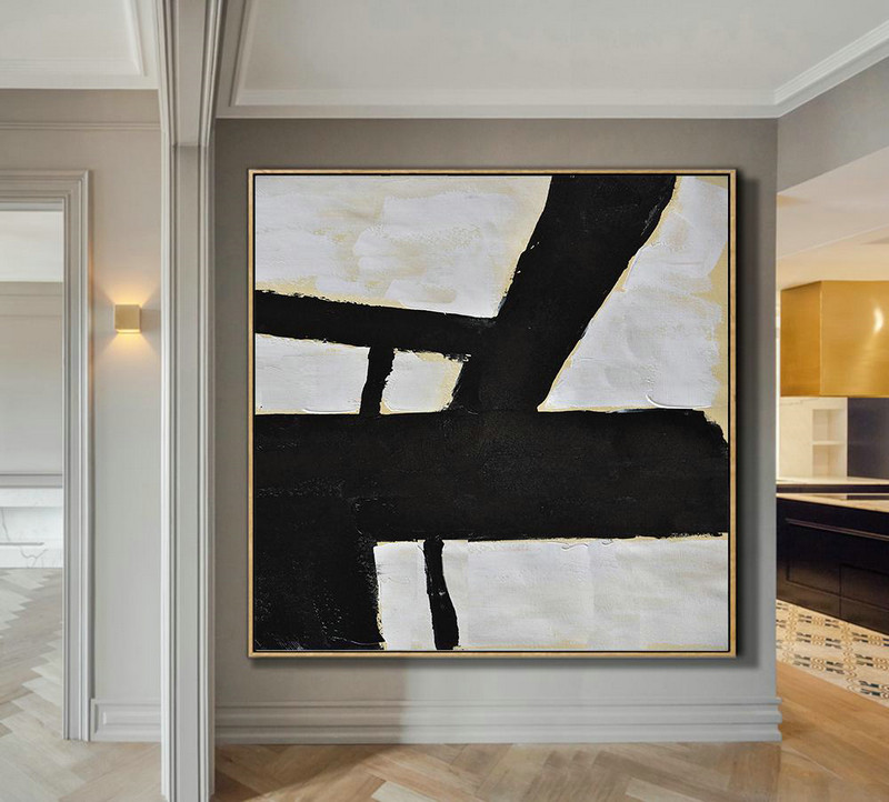 Original Abstract Painting Extra Large Canvas Art,Handmade Minimal Art Palette Knife Canvas Painting, Black White Beige - Hand-Painted Canvas Art